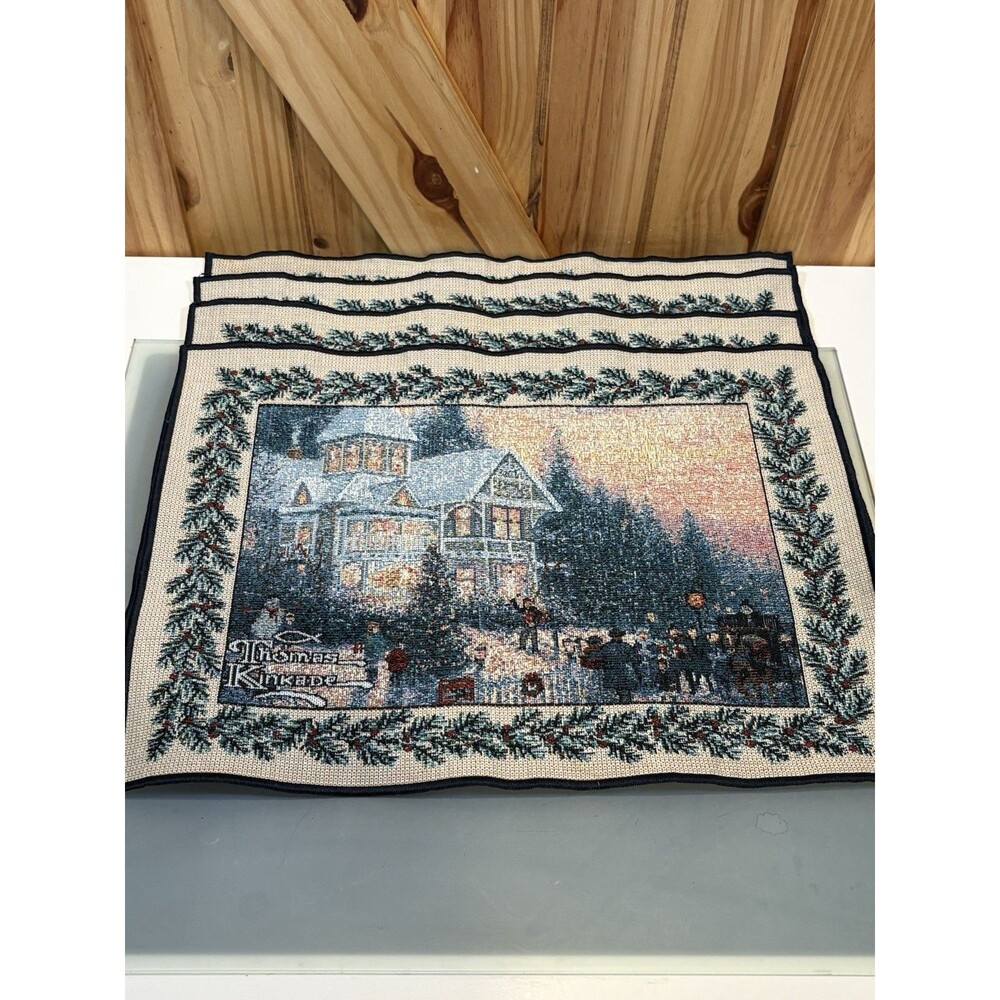 Thomas Kinkade Set Of (4) Placemats 18" X 12" Happy Holidays Washable